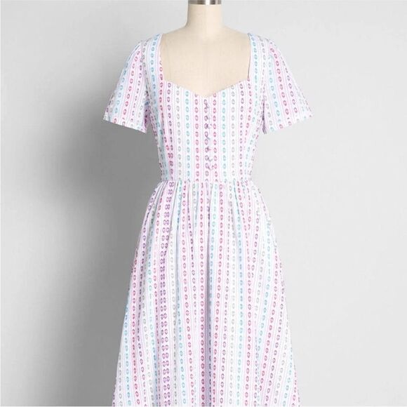 Modcloth Fabulous Fit and Flare Midi Shirt Dress White Polka Dot| Size 10 - Picture 1 of 10